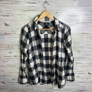 J. Crew plaid white black boyfriend size 4 black label top button down shirt